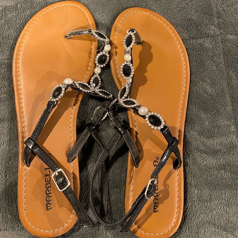 Cute black jeweled flip flops